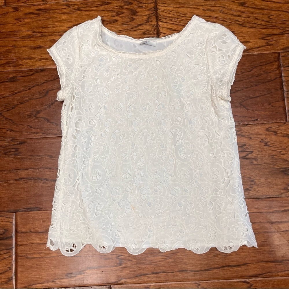 Joie scalloped lace embroidered short sleeve blouse